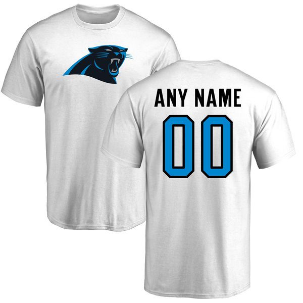 Men Carolina Panthers NFL Pro Line White Custom Name and Number Logo T-Shirt